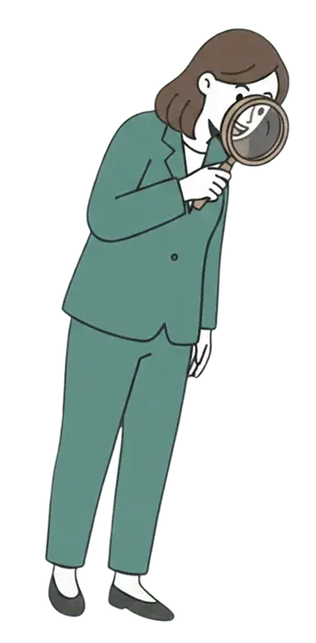 虫眼鏡を持つ女性のイラスト