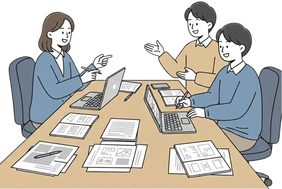 打ち合わせをするチームのイラスト